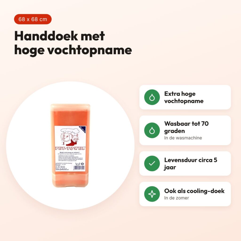 Pet-Towel hondenhanddoek XL 68 x 68 cm – hoge vochtopname – voordelen