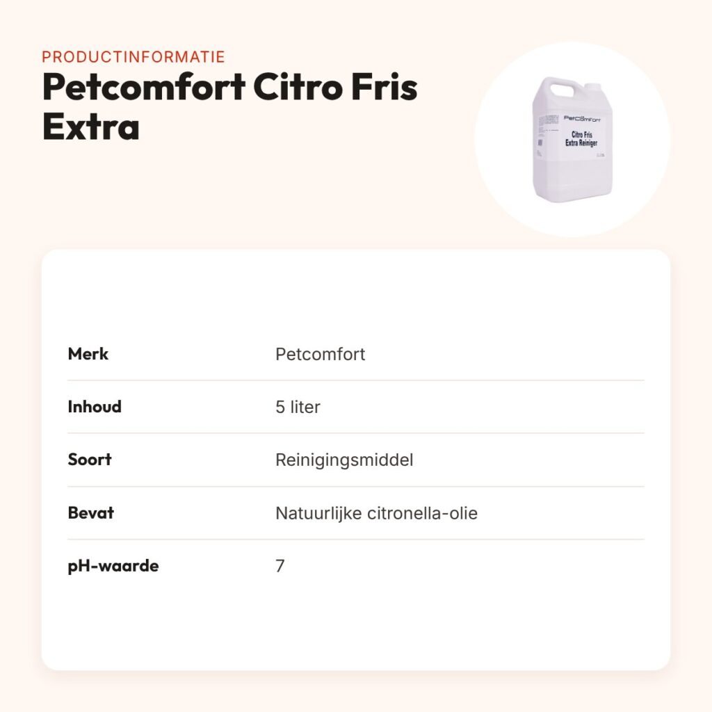 Petcomfort Citro Fris Extra reinigingsmiddel 5 liter – met citronella-olie – productinformatie