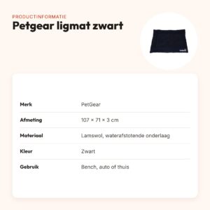 Petgear ligmat zwart 107 x 71 x 3 cm – waterafstotend, voor auto en bench – productinformatie