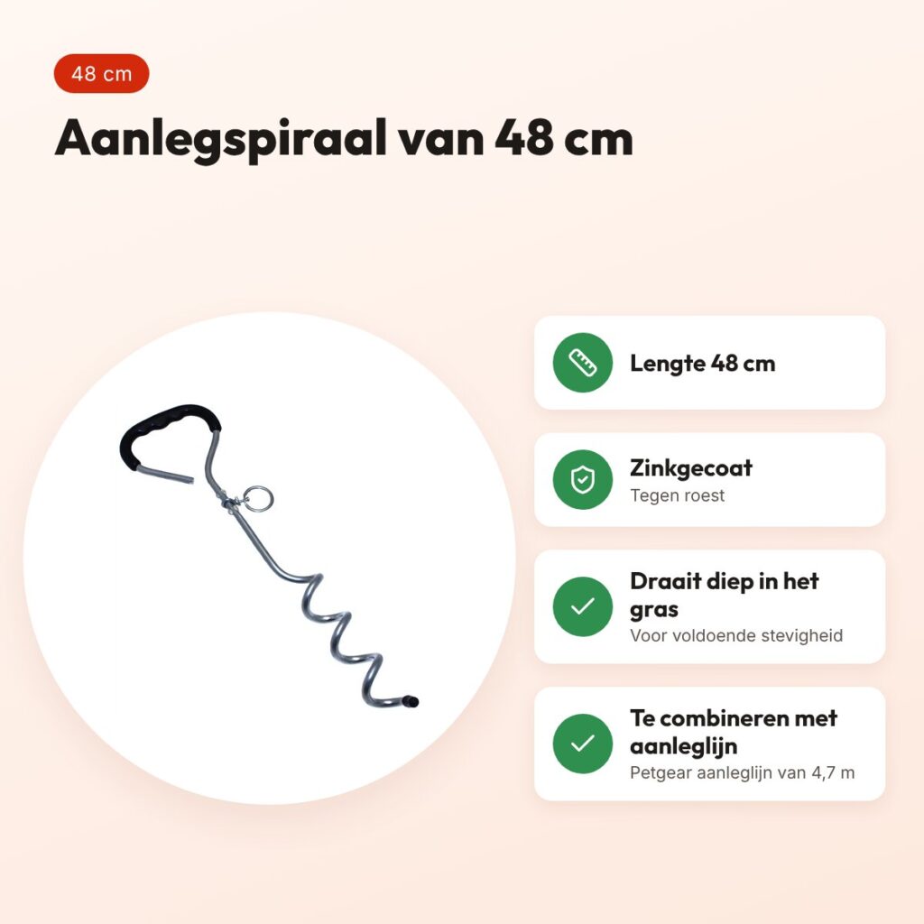 Petgear tie out stake aanlegspiraal 48 cm – zinkgecoat – voordelen