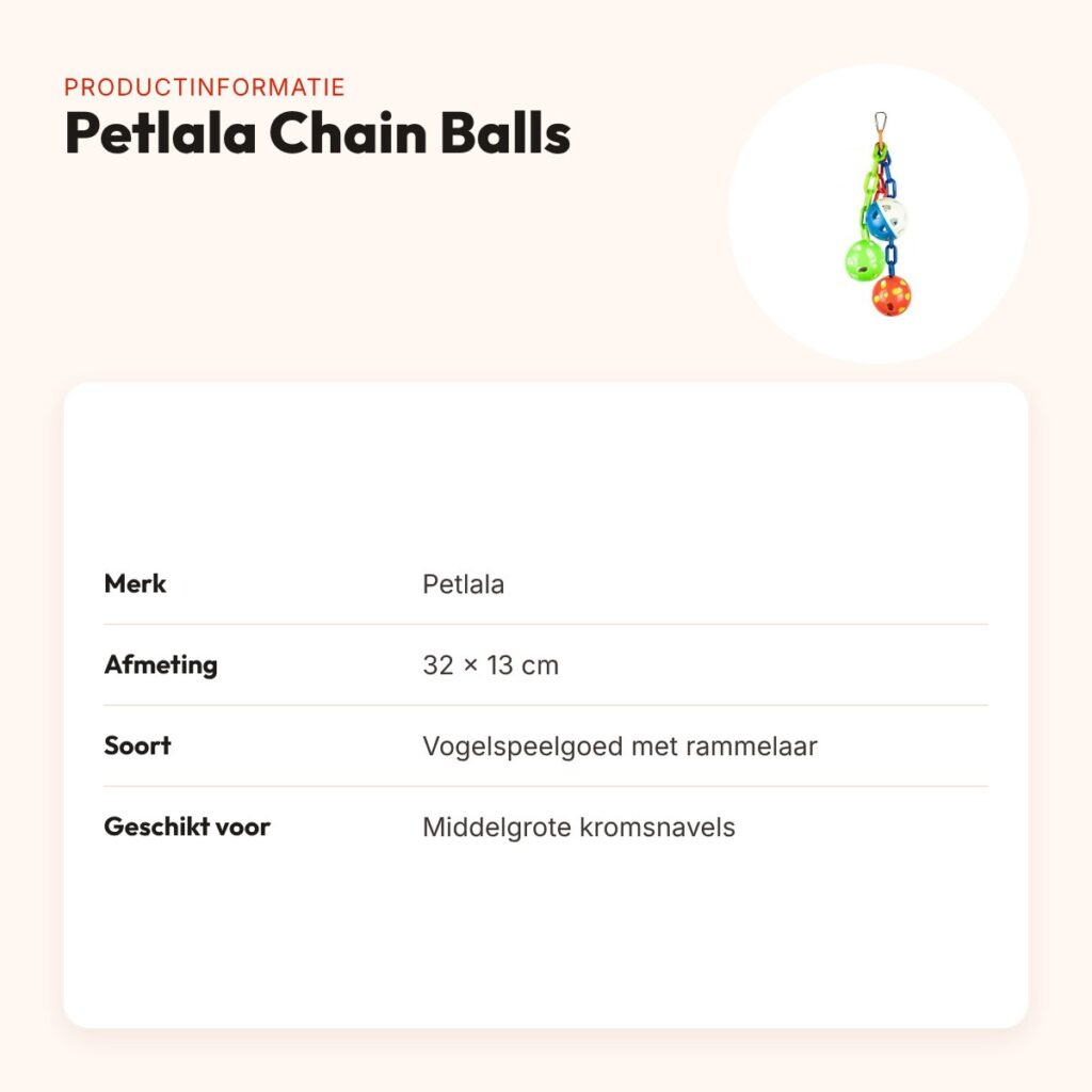 Petlala Chain Balls 32 x 13 cm – vogelspeelgoed met rammelende balletjes – productinformatie