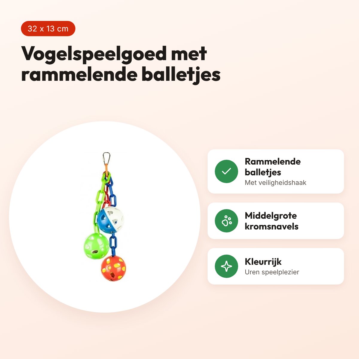 Petlala Chain Balls 32 x 13 cm – vogelspeelgoed met rammelende balletjes – voordelen