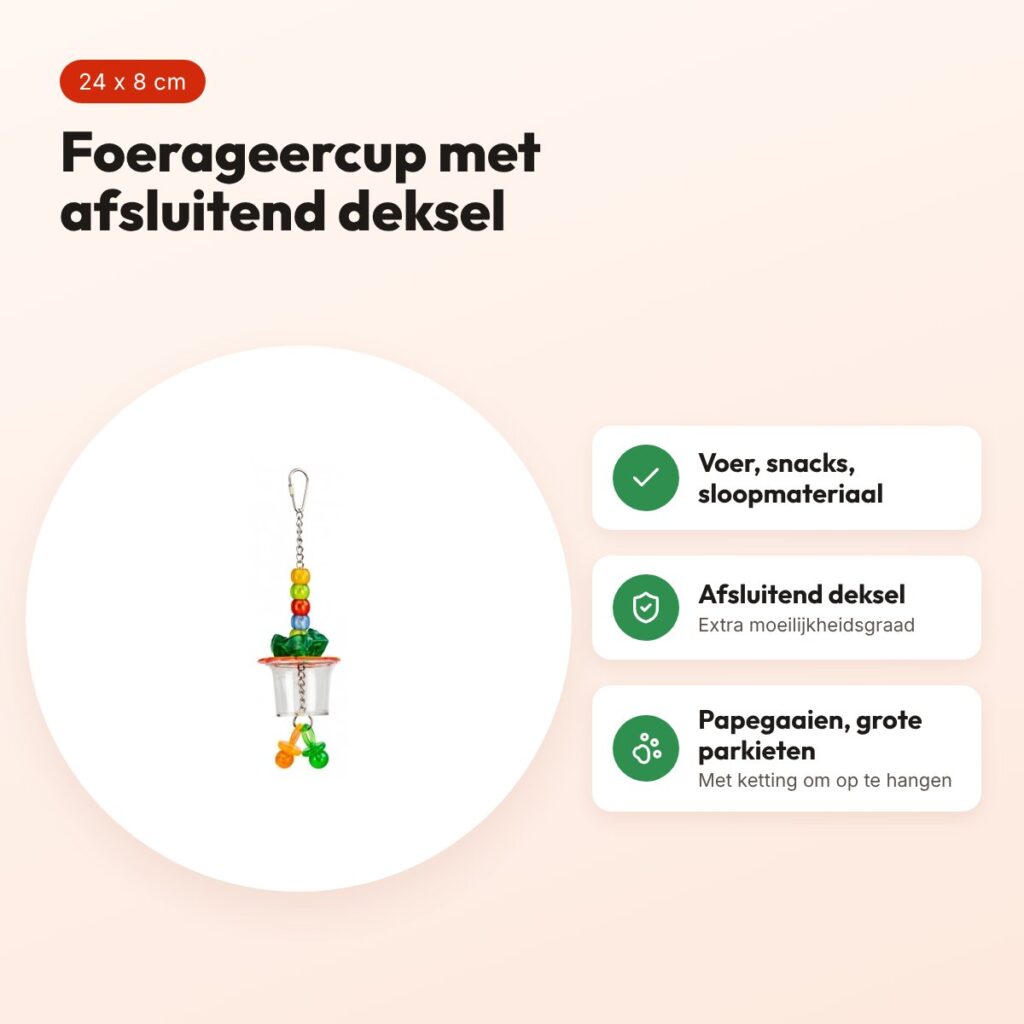 Petlala Single Foraging Cup 24 x 8 cm – foerageerspeelgoed kromsnavels – voordelen