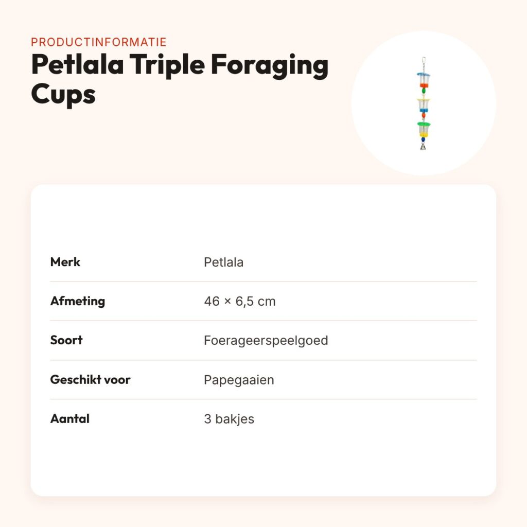 Petlala Triple Foraging Cups 46 x 6,5 cm – foerageerspeelgoed papegaaien – productinformatie