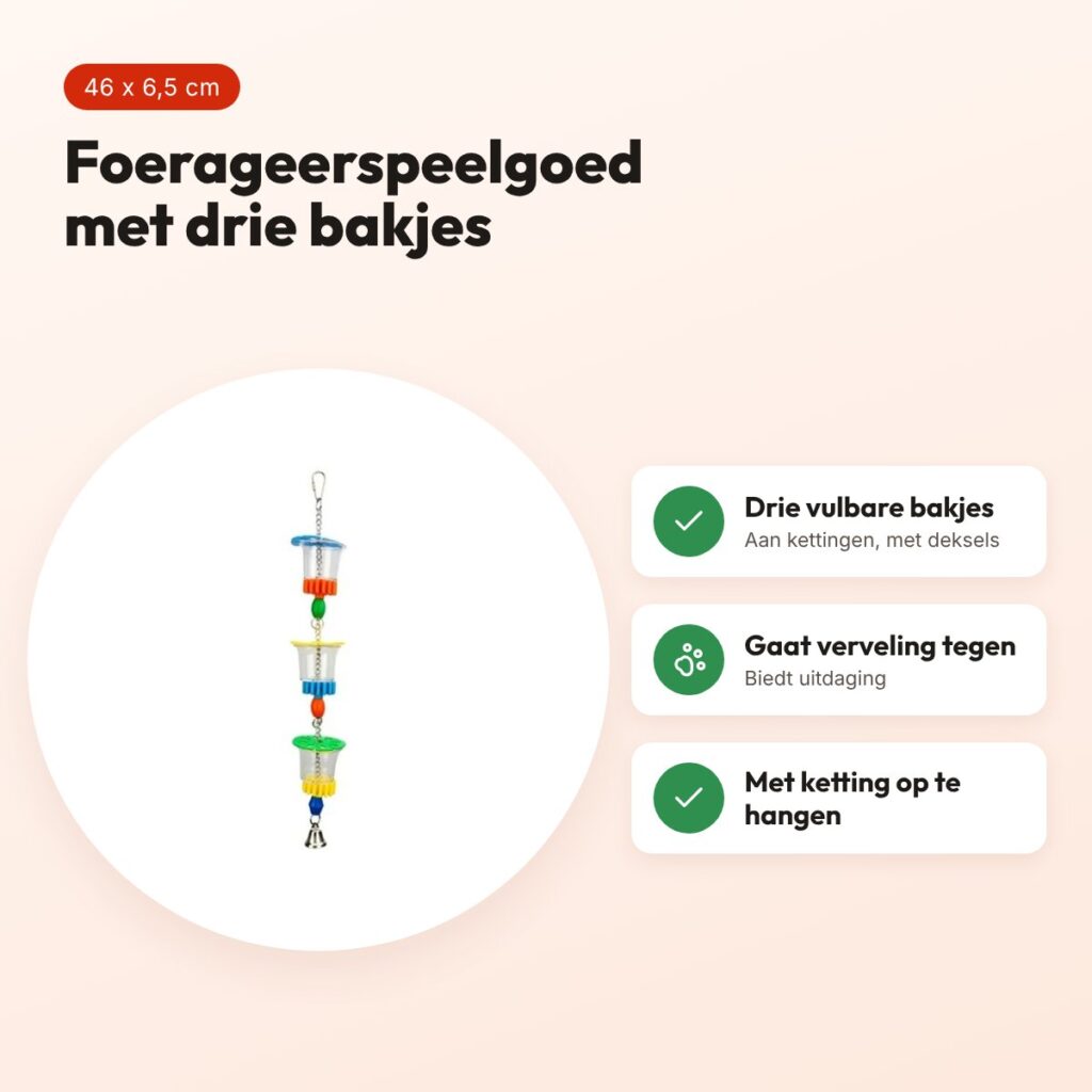 Petlala Triple Foraging Cups 46 x 6,5 cm – foerageerspeelgoed papegaaien – voordelen
