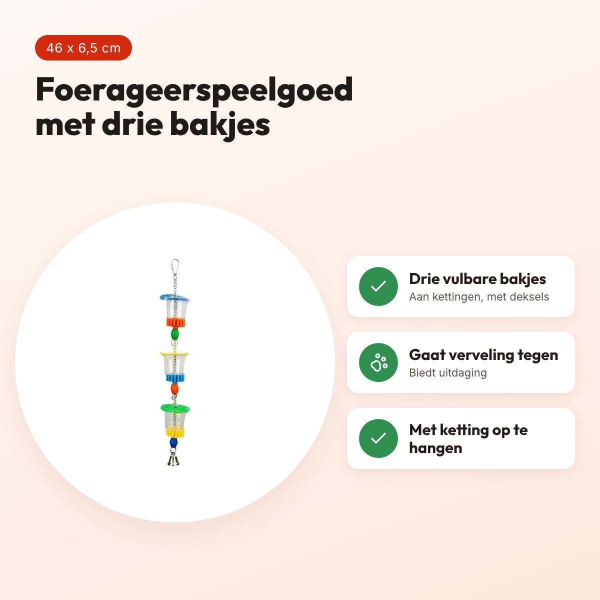Petlala Triple Foraging Cups 46 x 6,5 cm – foerageerspeelgoed papegaaien – voordelen