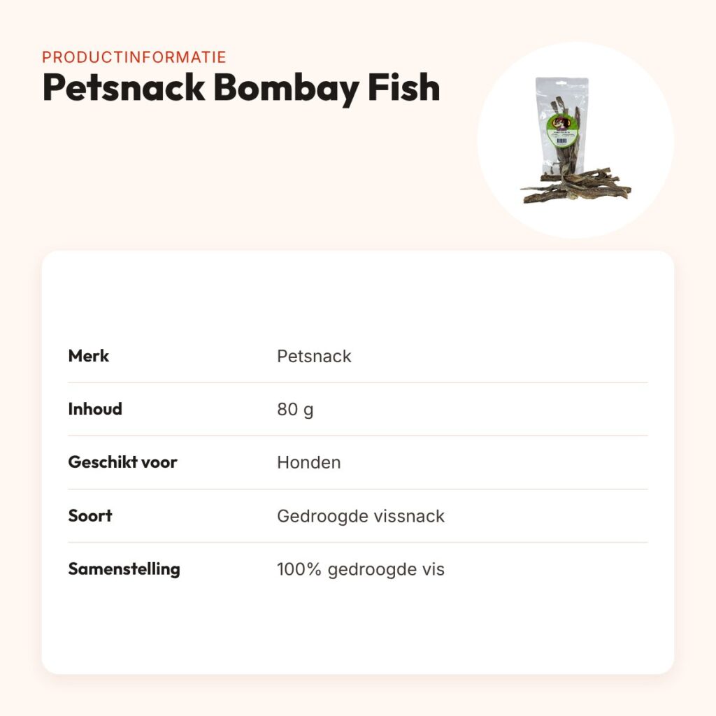 Petsnack Bombay Fish 80 g – gedroogde vissnack voor honden – productinformatie