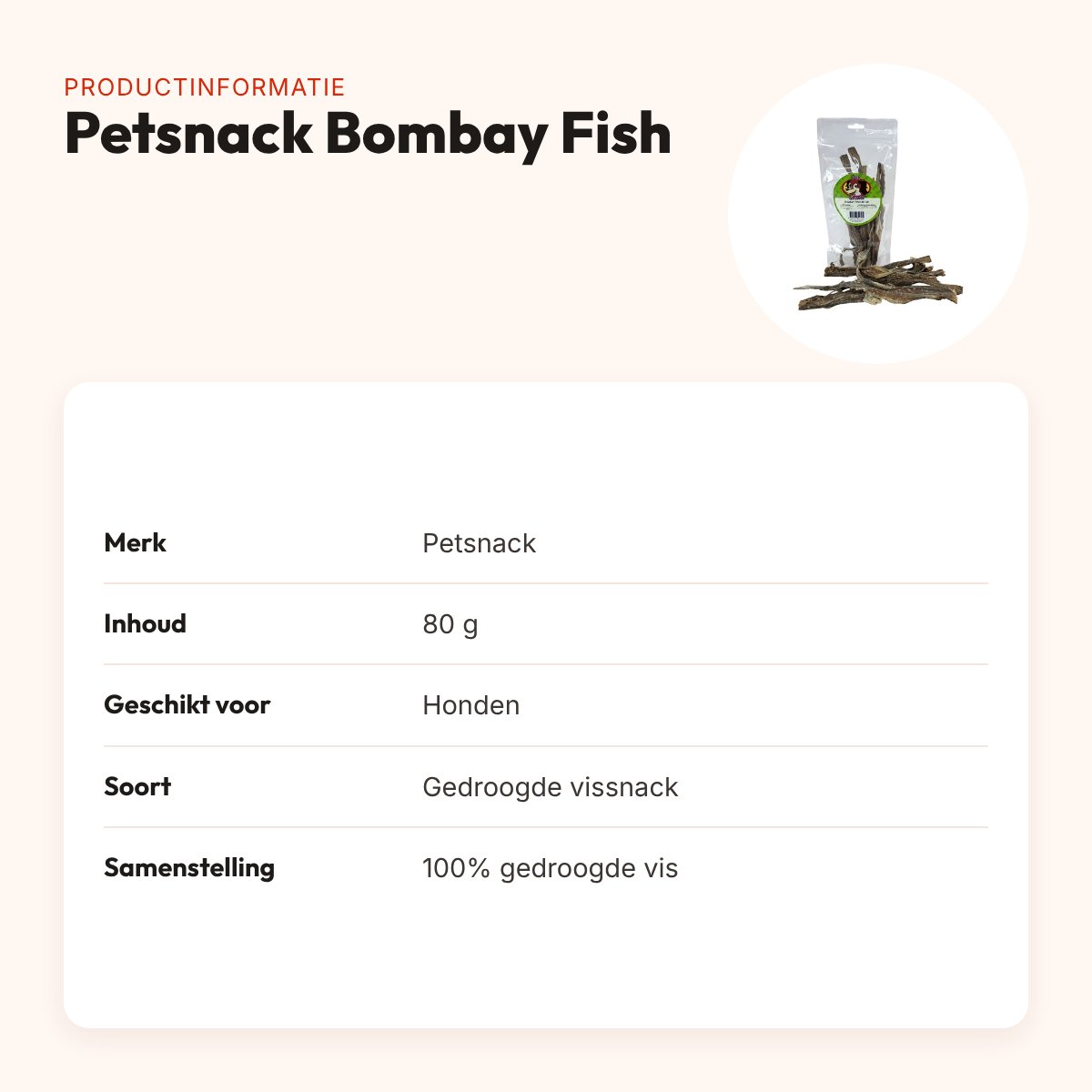 Petsnack Bombay Fish 80 g – gedroogde vissnack voor honden – productinformatie