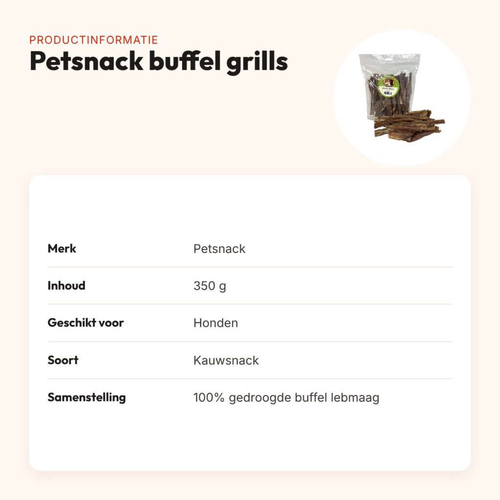 Petsnack buffel grills 350 g – kauwsnack van buffel lebmaag – productinformatie