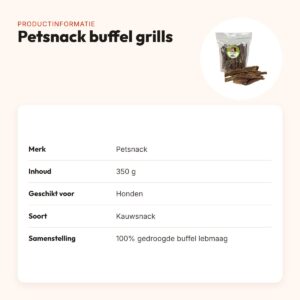 Petsnack buffel grills 350 g – kauwsnack van buffel lebmaag – productinformatie