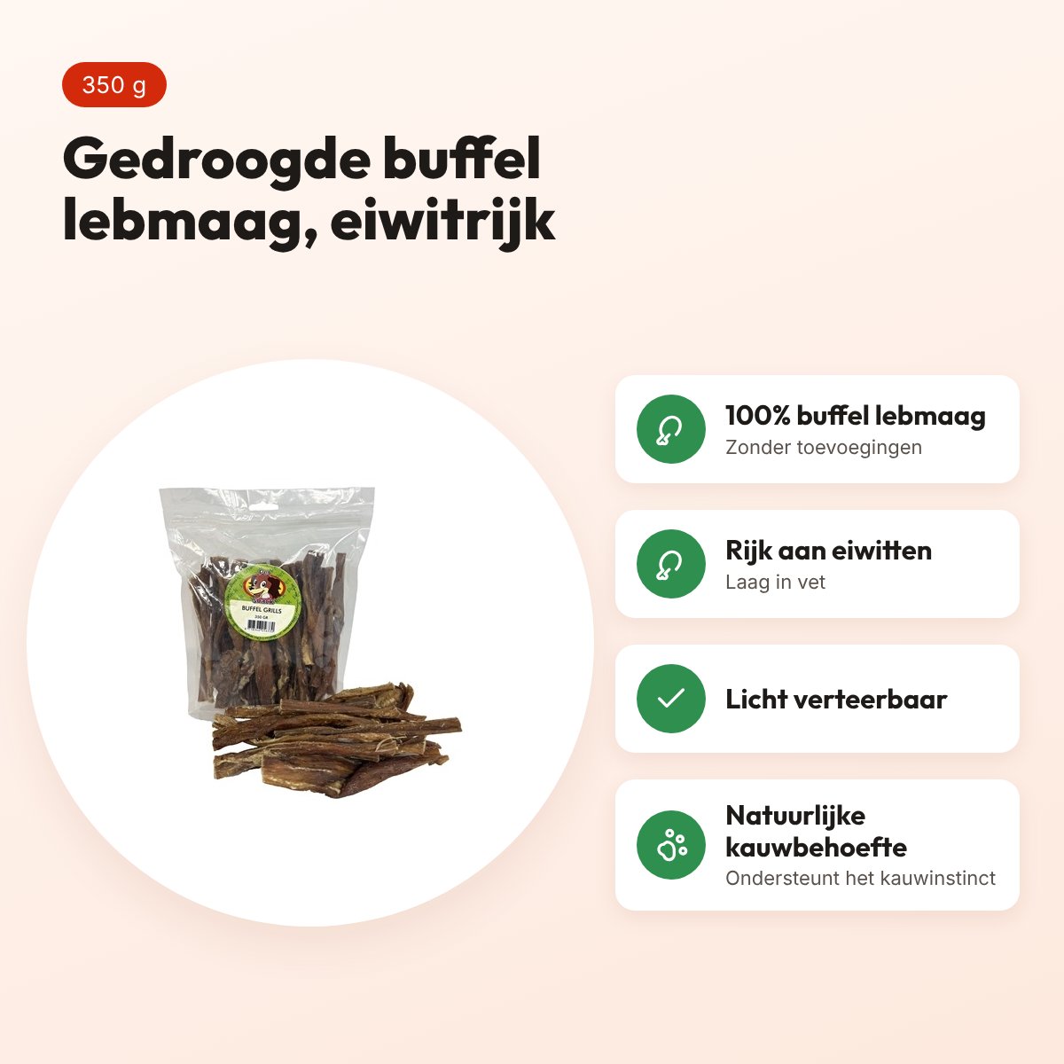 Petsnack buffel grills 350 g – kauwsnack van buffel lebmaag – voordelen