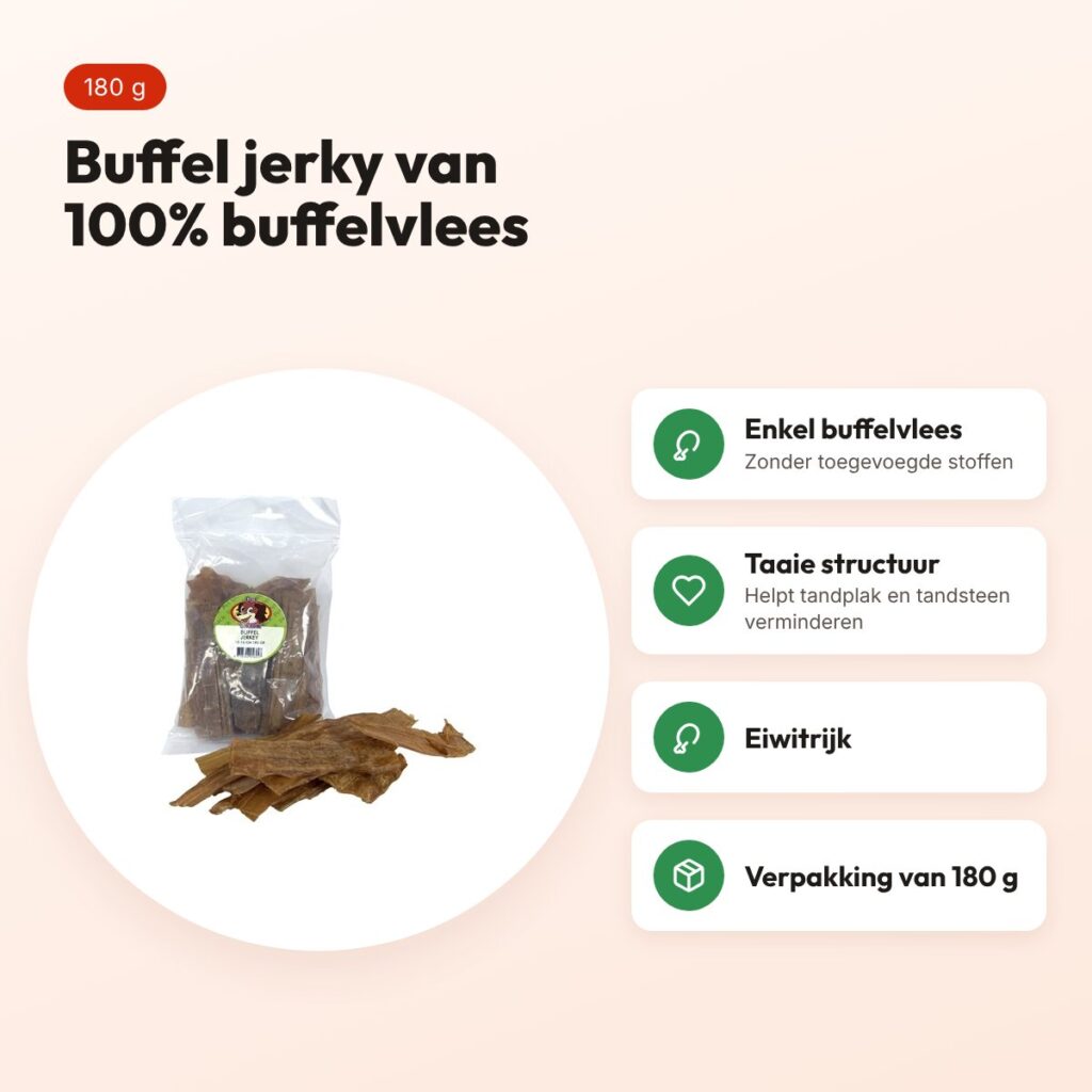 Petsnack buffel jerky 180 g – kauwsnack van 100% buffelvlees – voordelen