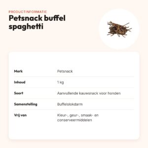 Petsnack buffel spaghetti 1 kg – kauwsnack van buffelslokdarm – productinformatie