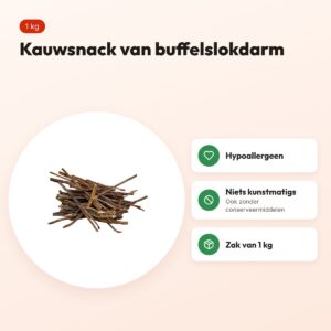 Petsnack buffel spaghetti 1 kg – kauwsnack van buffelslokdarm – voordelen