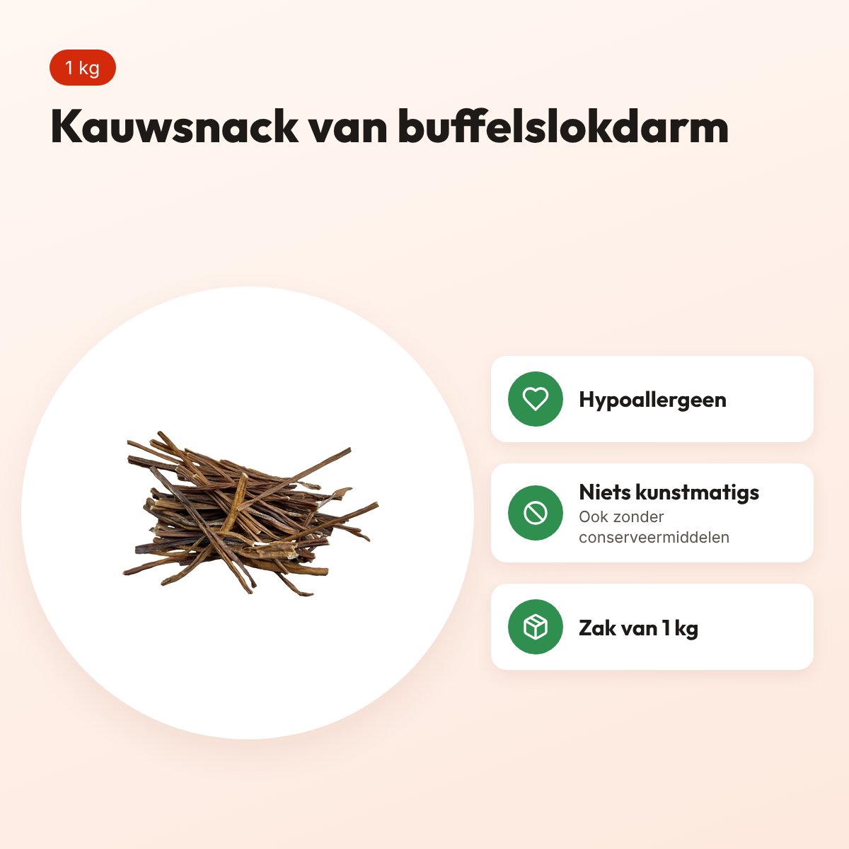 Petsnack buffel spaghetti 1 kg – kauwsnack van buffelslokdarm – voordelen