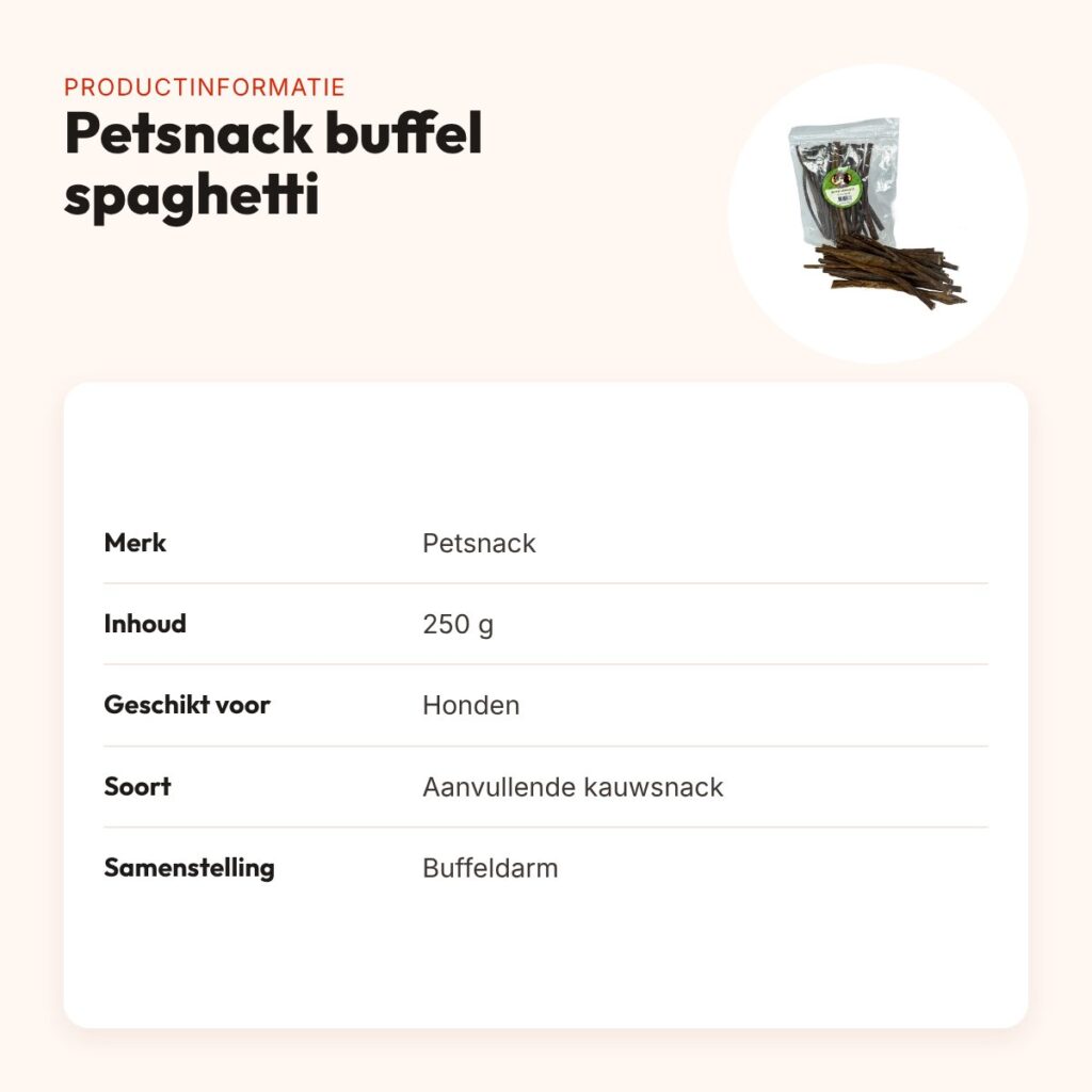Petsnack buffel spaghetti 250 g – hypoallergene kauwsnack – productinformatie