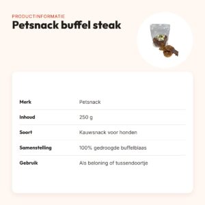 Petsnack buffel steak 250 g – kauwsnack van gedroogde buffelblaas – productinformatie