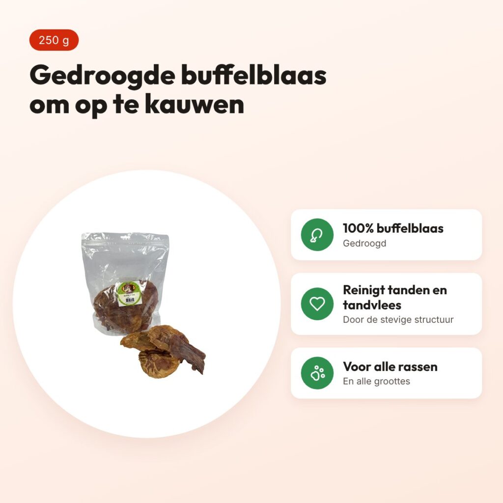 Petsnack buffel steak 250 g – kauwsnack van gedroogde buffelblaas – voordelen