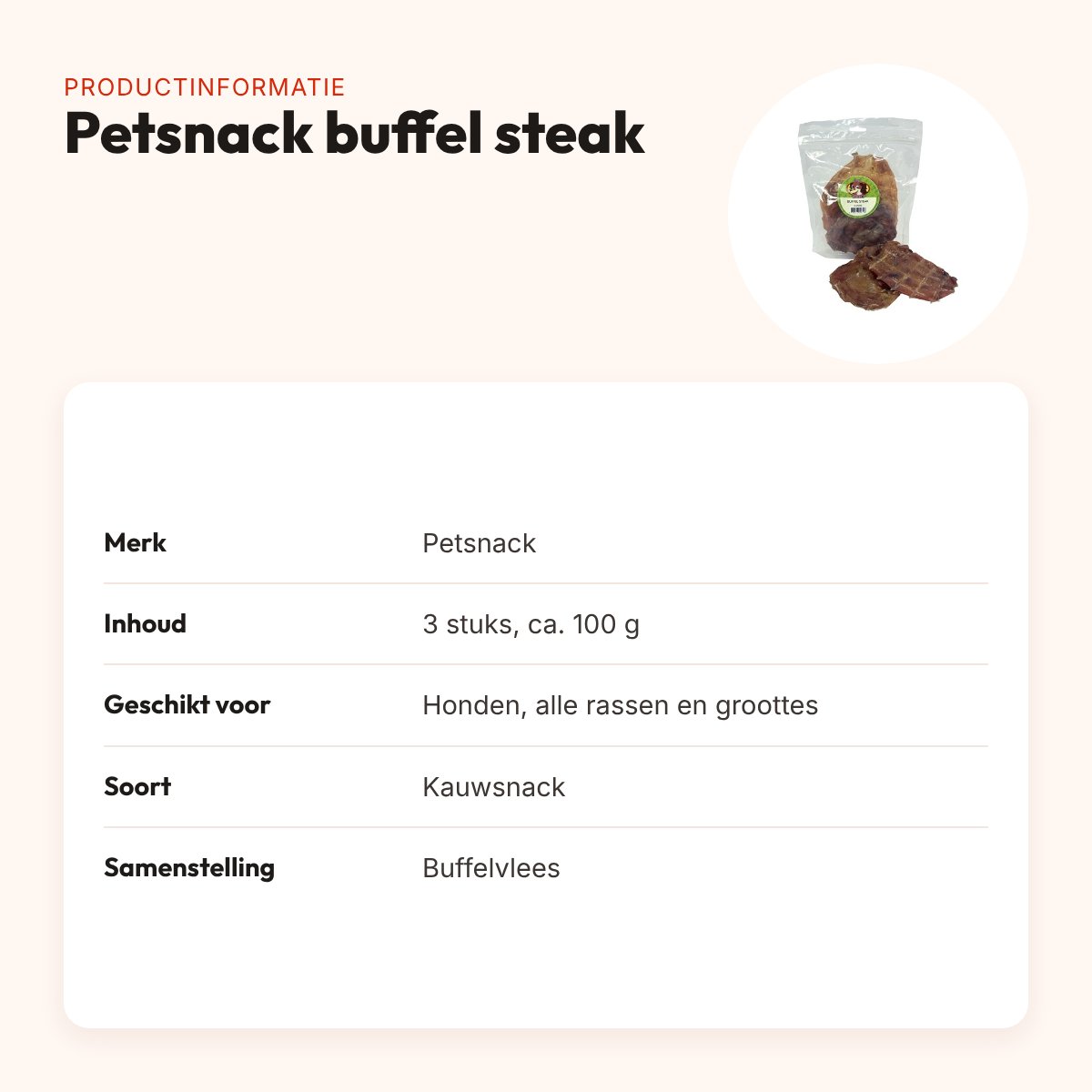Petsnack buffel steak 3 stuks (ca. 100 g) – kauwsnack voor honden – productinformatie