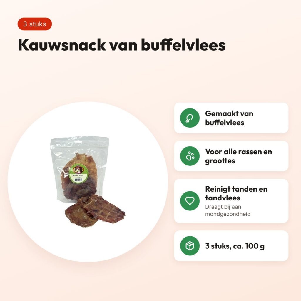 Petsnack buffel steak 3 stuks (ca. 100 g) – kauwsnack voor honden – voordelen