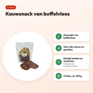 Petsnack buffel steak 3 stuks (ca. 100 g) – kauwsnack voor honden – voordelen