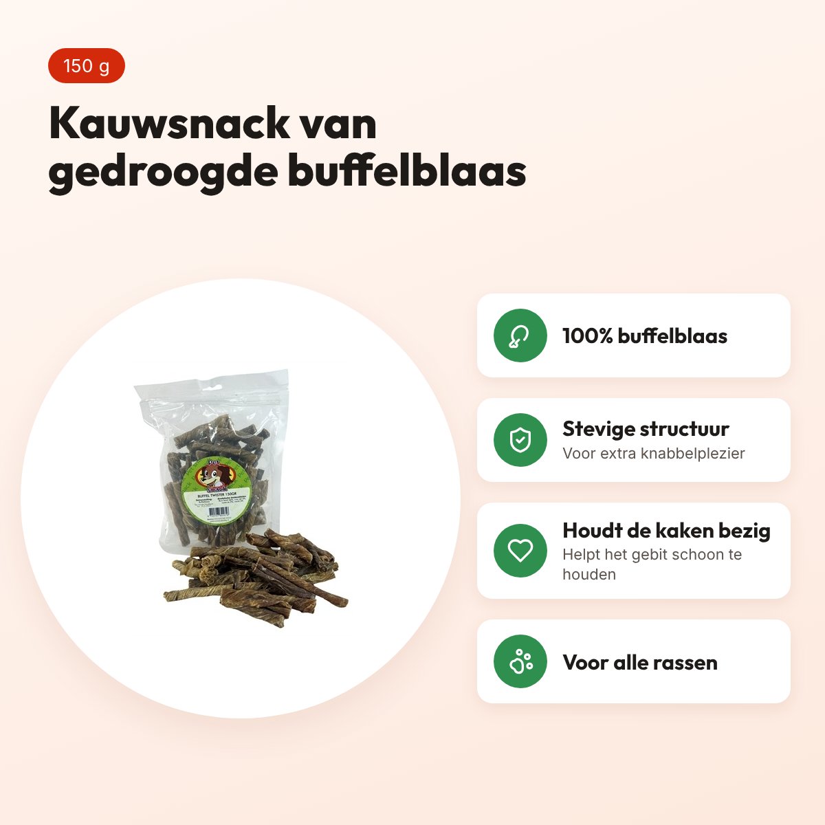 Petsnack buffel twist 150 g – kauwsnack van buffelblaas – voordelen