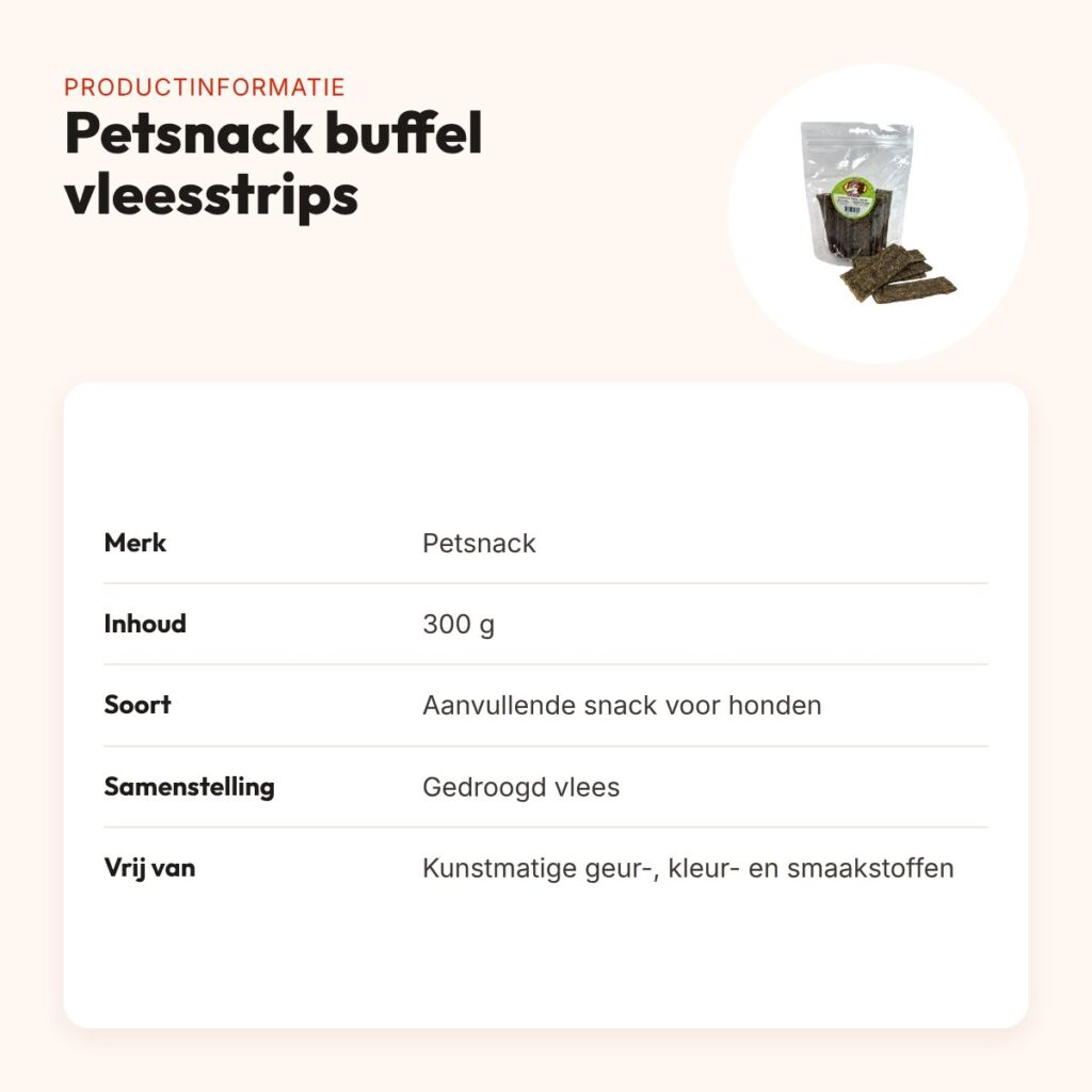 Petsnack buffel vleesstrips 300 g – gedroogde platte strips – productinformatie