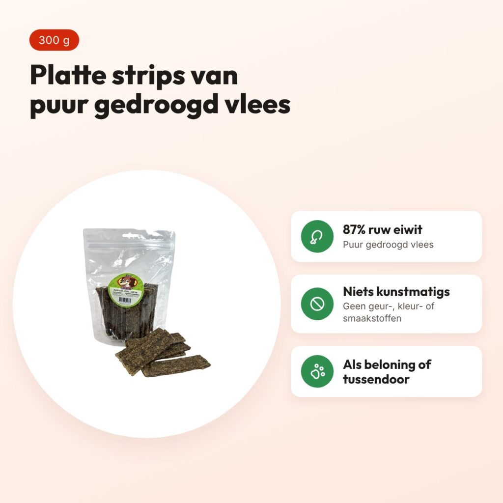 Petsnack buffel vleesstrips 300 g – gedroogde platte strips – voordelen