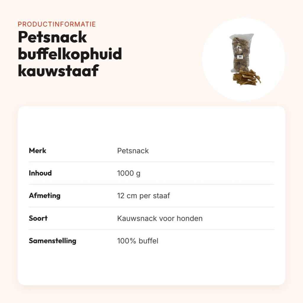 Petsnack buffelkophuid kauwstaaf 12 cm 1000 g – kauwsnack hond – productinformatie