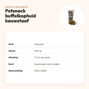 Petsnack buffelkophuid kauwstaaf 12 cm 1000 g – kauwsnack hond – productinformatie