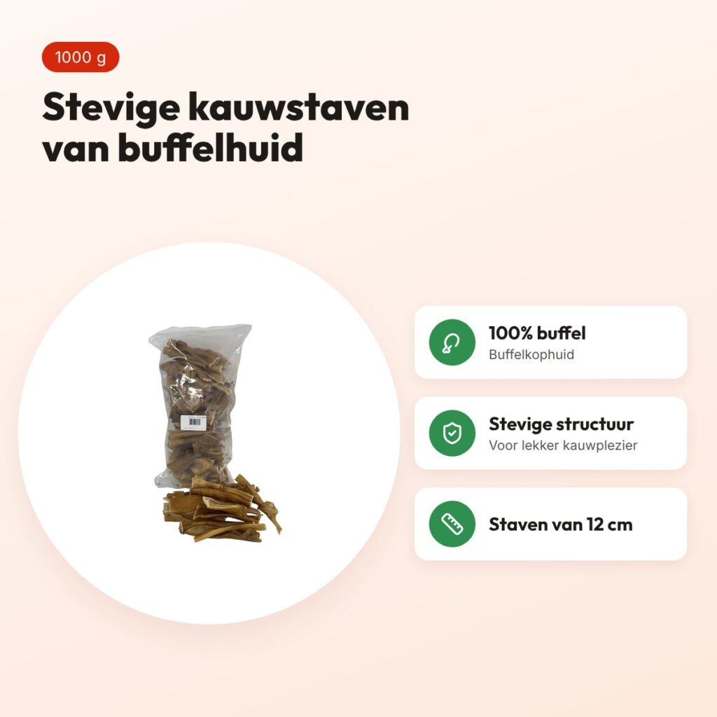 Petsnack buffelkophuid kauwstaaf 12 cm 1000 g – kauwsnack hond – voordelen