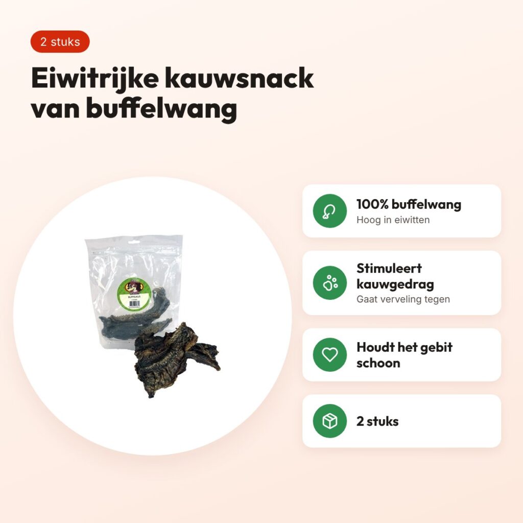 Petsnack buffelkus 2 stuks – eiwitrijke kauwsnack van buffelwang – voordelen