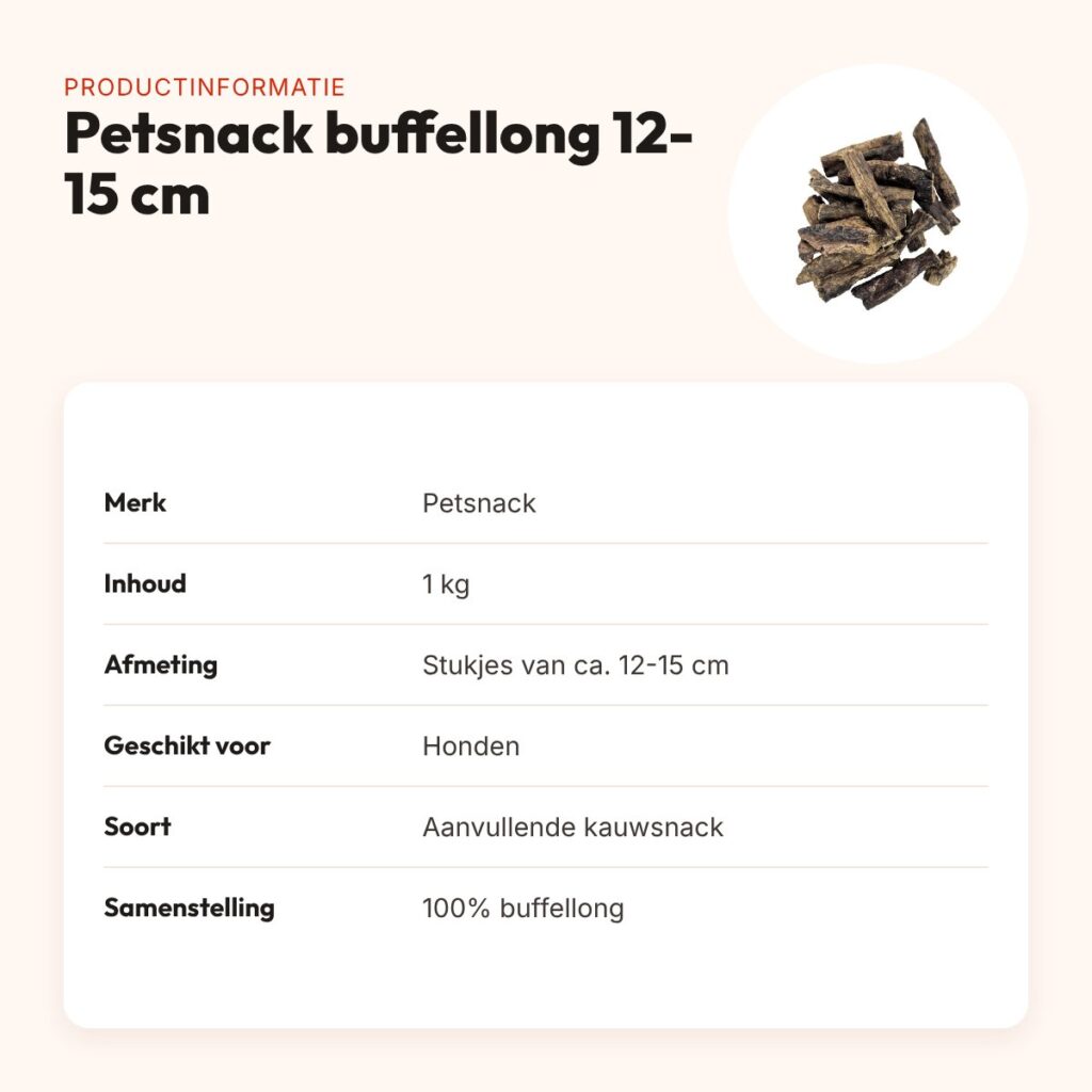 Petsnack buffellong 12-15 cm 1 kg – laag in vet – productinformatie