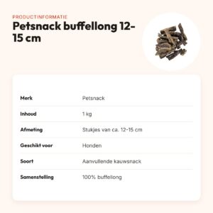 Petsnack buffellong 12-15 cm 1 kg – laag in vet – productinformatie