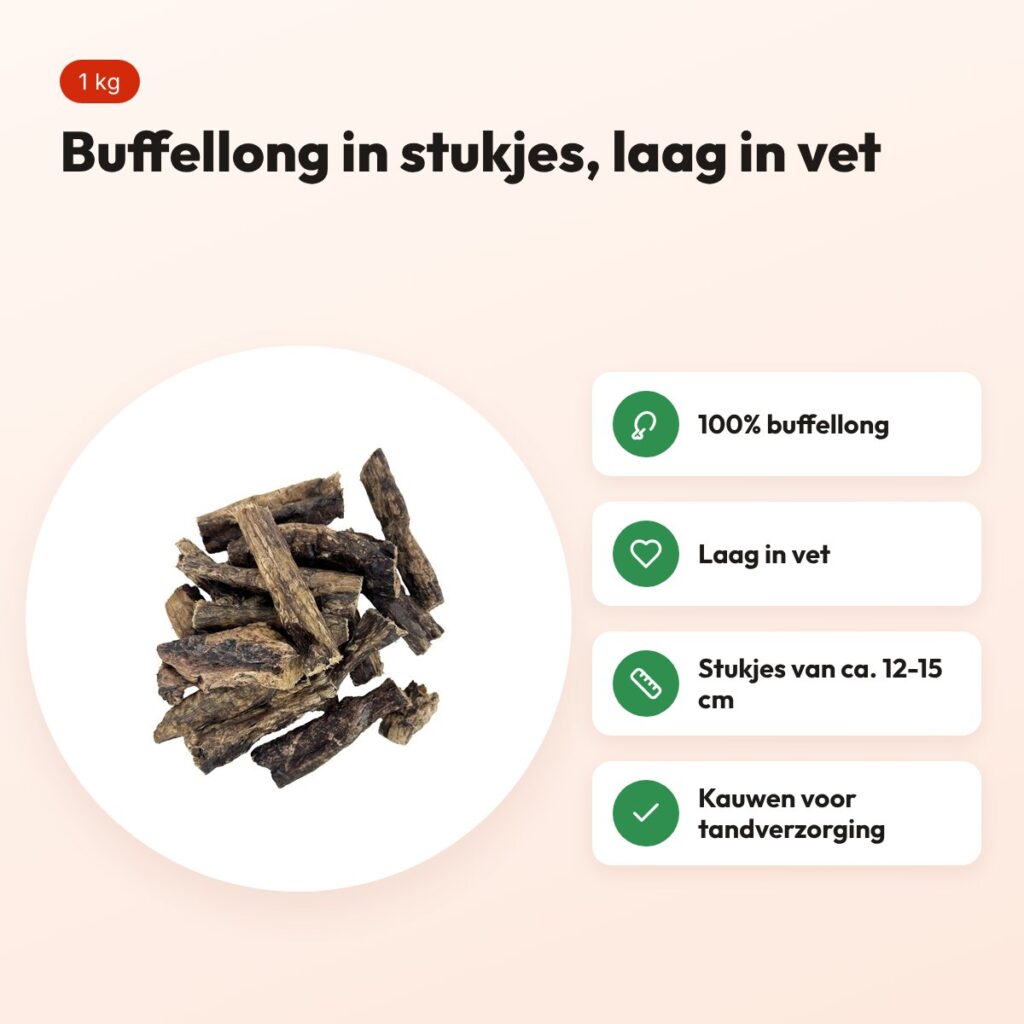 Petsnack buffellong 12-15 cm 1 kg – laag in vet – voordelen