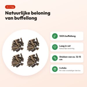 Petsnack buffellong kauwsnack hond 12-15 cm 1 kg – multipack 4 stuks – voordelen