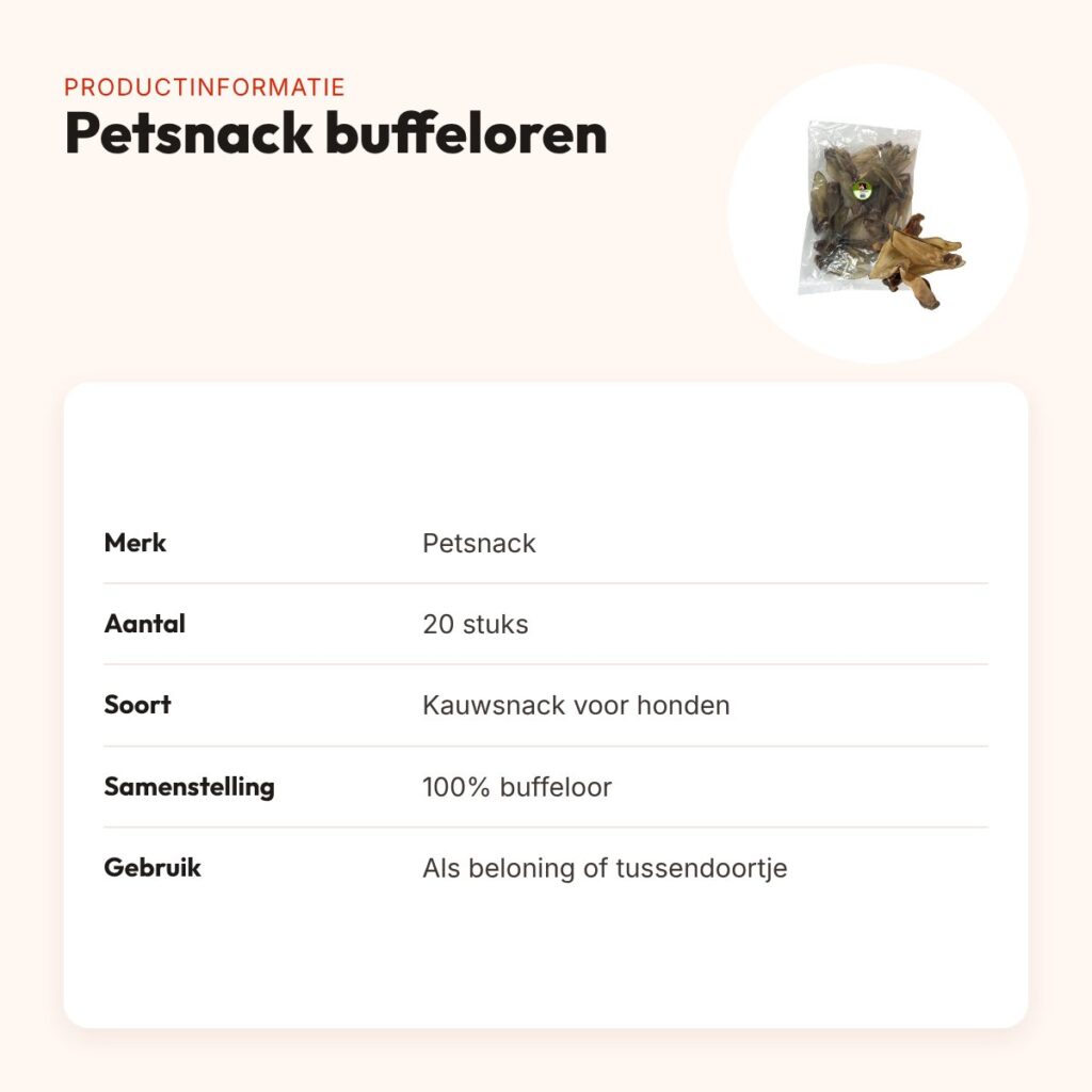 Petsnack buffeloren 20 stuks – kauwsnack van 100% buffeloor – productinformatie