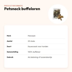 Petsnack buffeloren 20 stuks – kauwsnack van 100% buffeloor – productinformatie