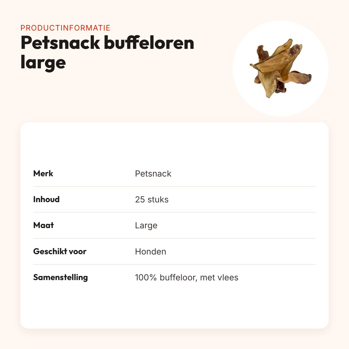 Petsnack buffeloren large met vlees 25 stuks – kauwsnack – productinformatie