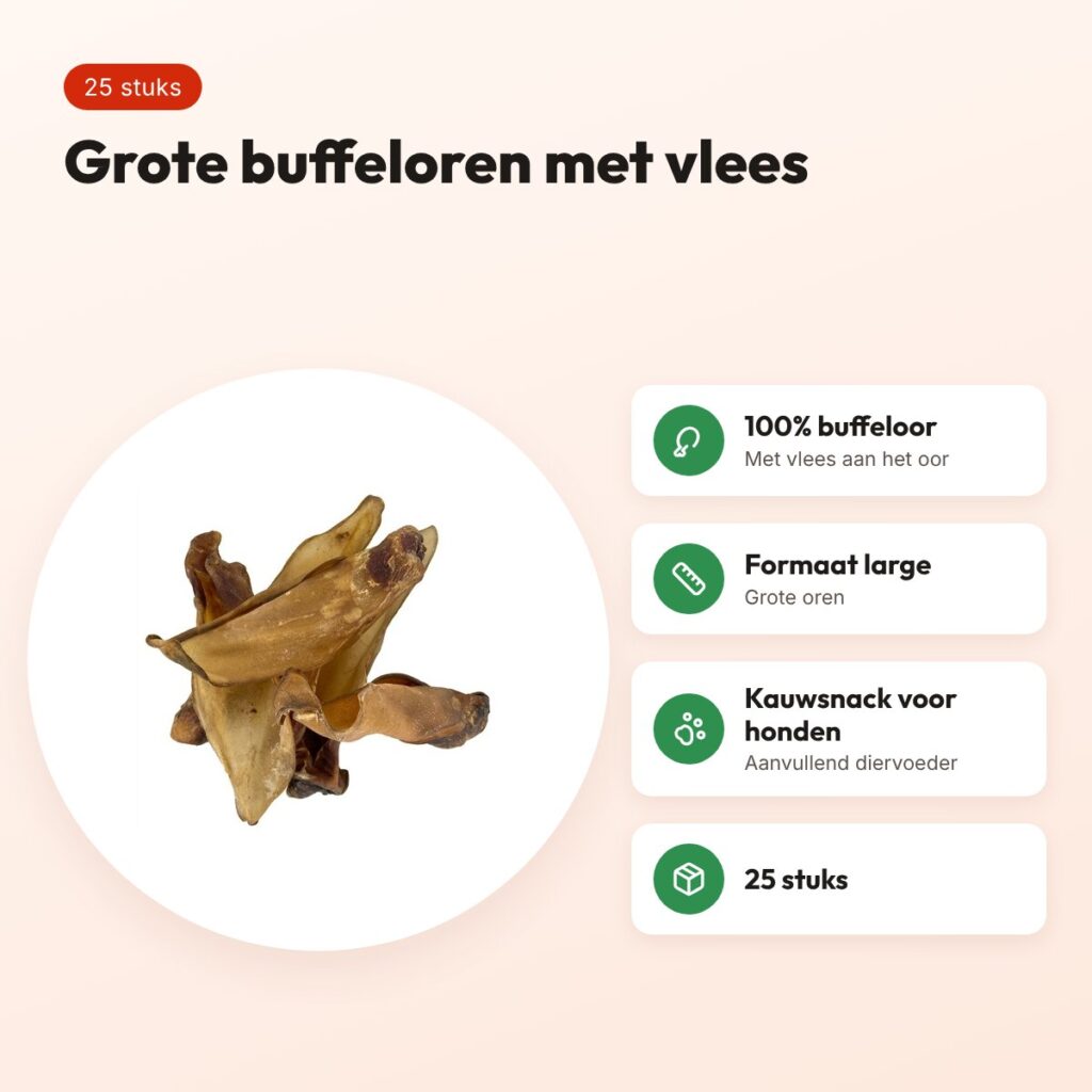 Petsnack buffeloren large met vlees 25 stuks – kauwsnack – voordelen