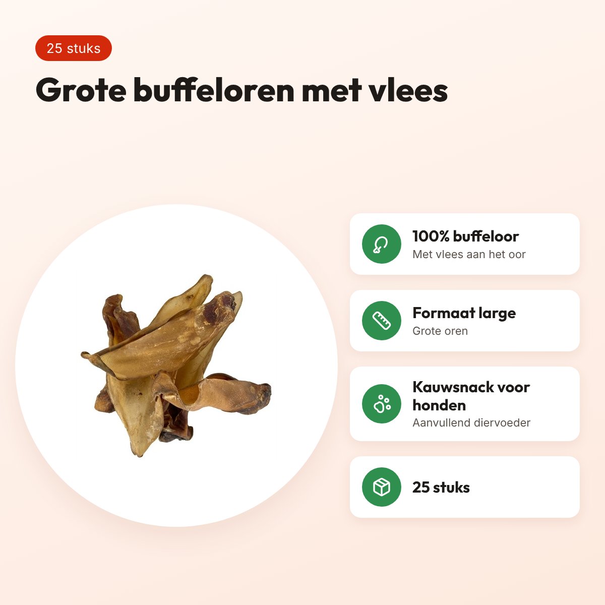 Petsnack buffeloren large met vlees 25 stuks – kauwsnack – voordelen
