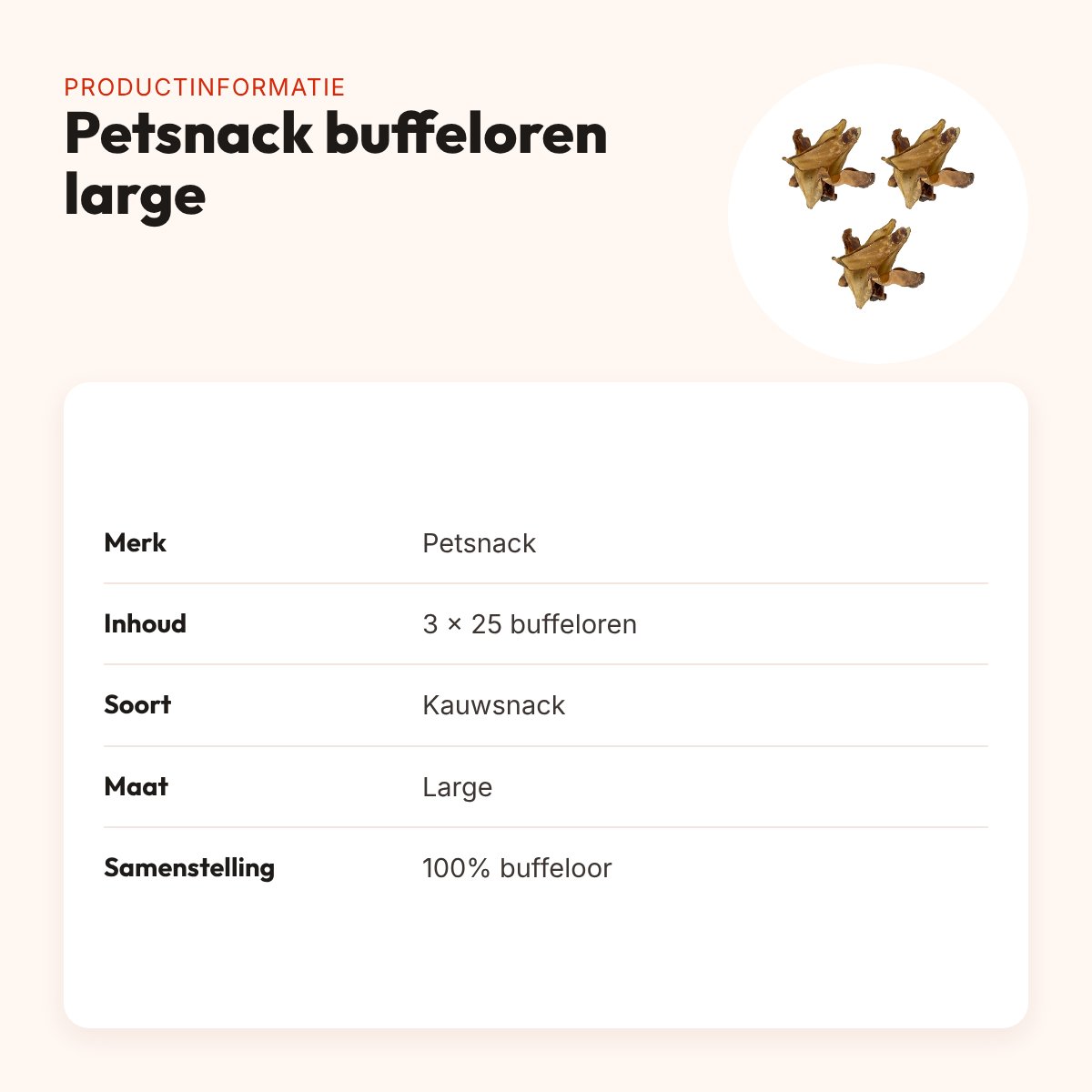 Petsnack buffeloren large met vlees hondensnack – multipack 3 x 25 stuks – productinformatie