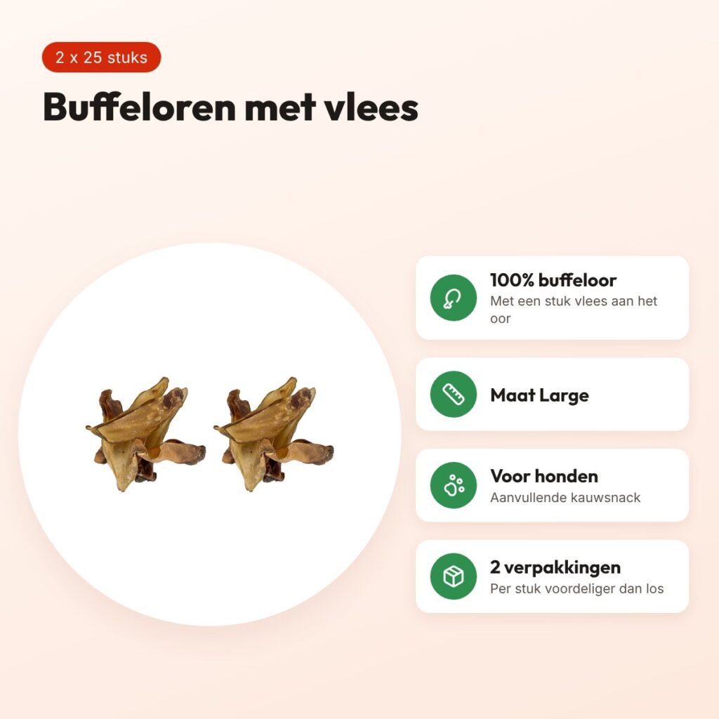 Petsnack buffeloren Large met vlees – kauwsnack – multipack 2 x 25 stuks – voordelen