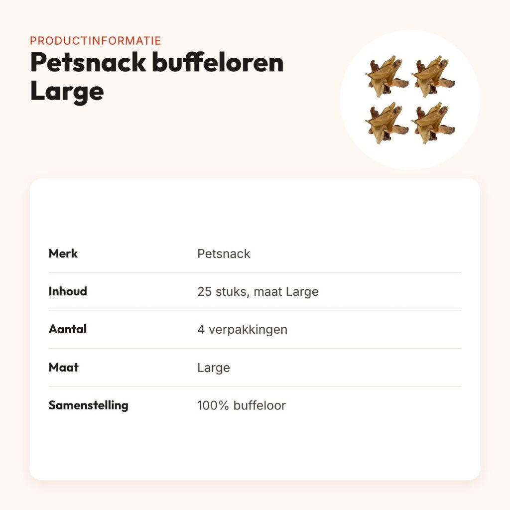 Petsnack buffeloren Large met vlees – kauwsnack – multipack 4 x 25 stuks – productinformatie