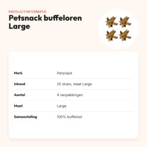 Petsnack buffeloren Large met vlees – kauwsnack – multipack 4 x 25 stuks – productinformatie