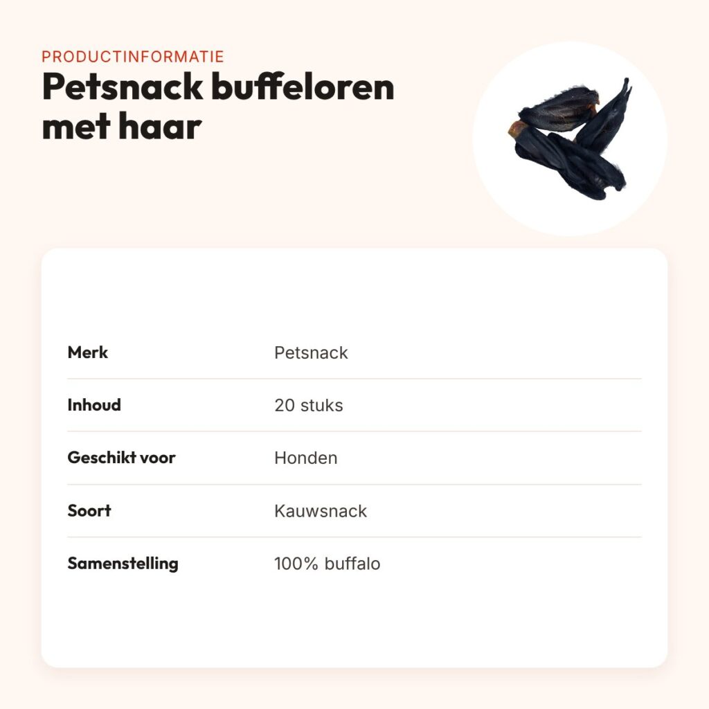 Petsnack buffeloren met haar 20 stuks – kauwsnack voor honden – productinformatie