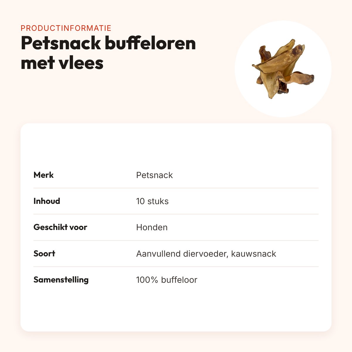 Petsnack buffeloren met vlees 10 stuks – kauwsnack voor honden – productinformatie