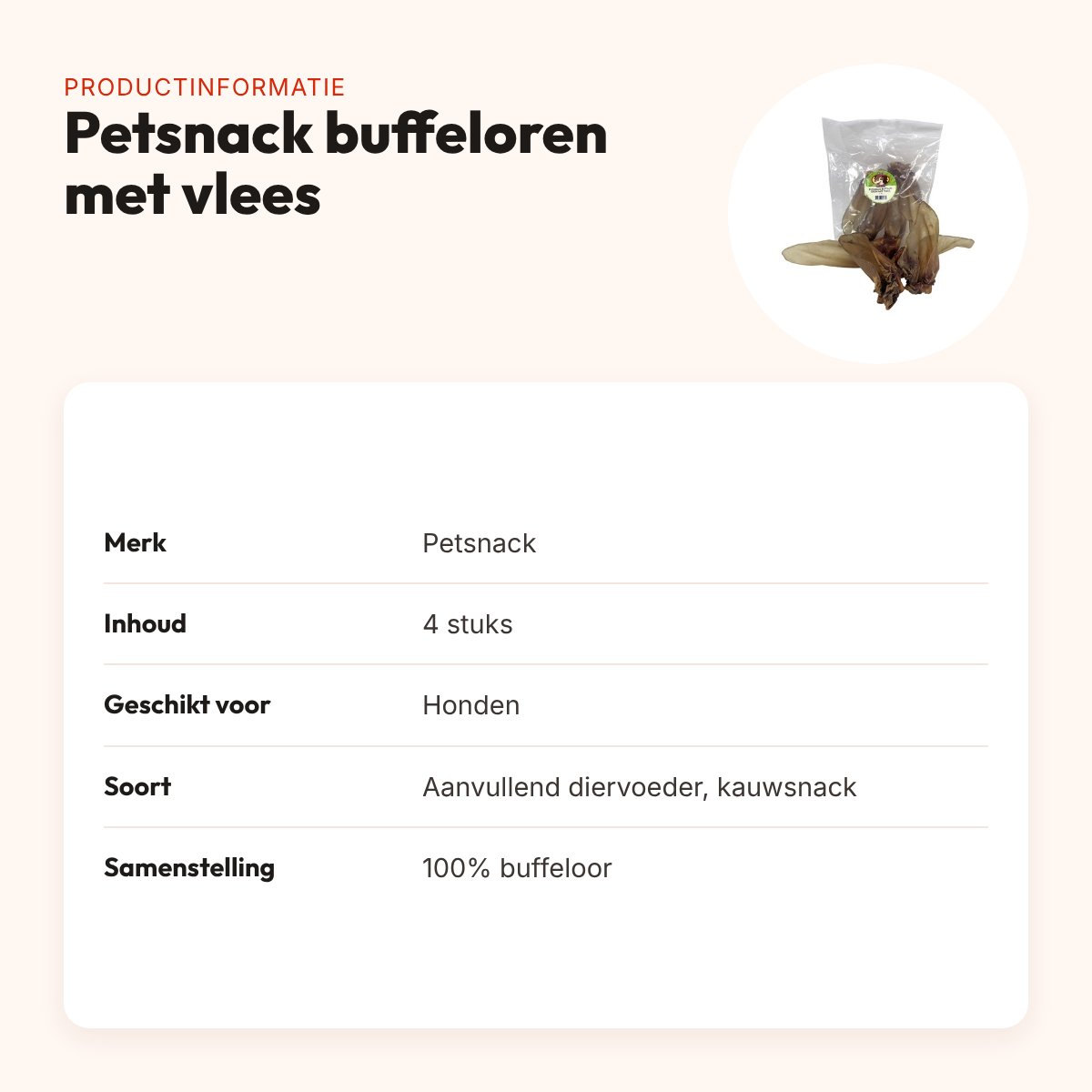 Petsnack buffeloren met vlees 4 stuks – kauwsnack voor honden – productinformatie