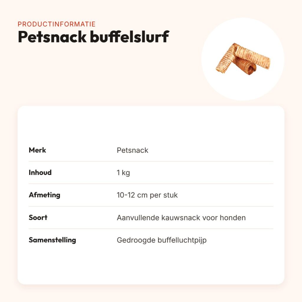 Petsnack buffelslurf 10-12 cm 1 kg – kauwsnack van buffelluchtpijp – productinformatie