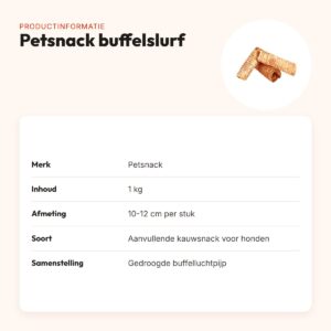 Petsnack buffelslurf 10-12 cm 1 kg – kauwsnack van buffelluchtpijp – productinformatie